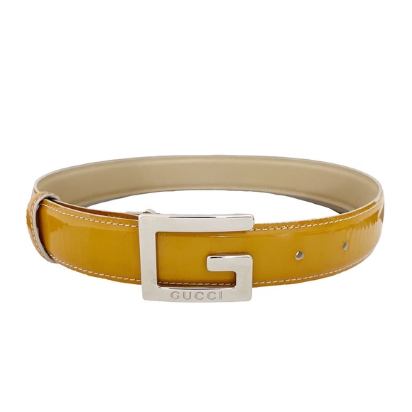 Gucci yellow patent leather square G logo leather small belt - Picture 3 of 9